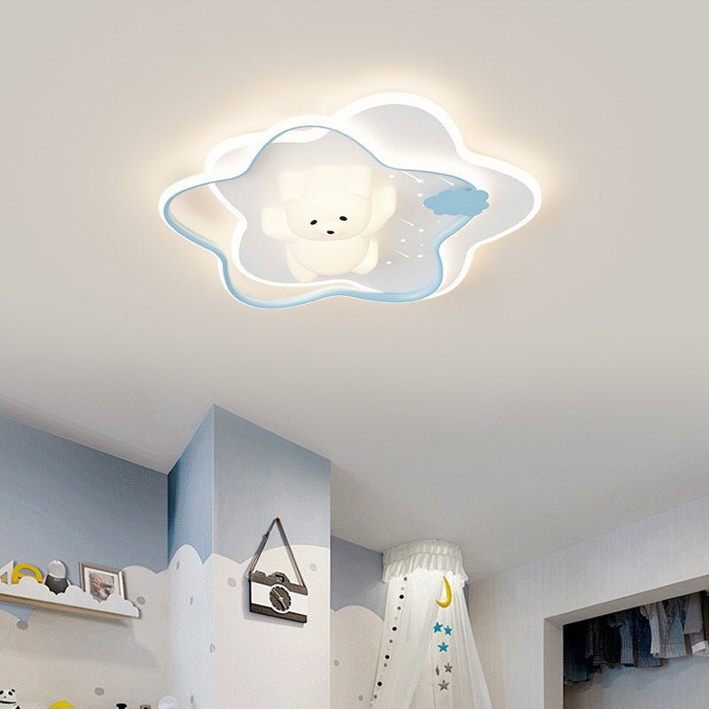 Contemporary Creative Kids Star Moon Rabbit Bear Iron Plastic LED Flush Mount Ceiling Light For Bedroom Cuvalon