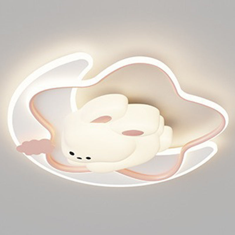 Contemporary Creative Kids Star Moon Rabbit Bear Iron Plastic LED Flush Mount Ceiling Light For Bedroom Cuvalon