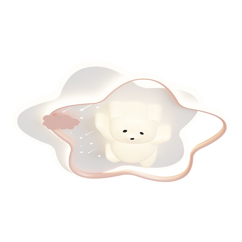 Contemporary Creative Kids Star Moon Rabbit Bear Iron Plastic LED Flush Mount Ceiling Light For Bedroom Cuvalon