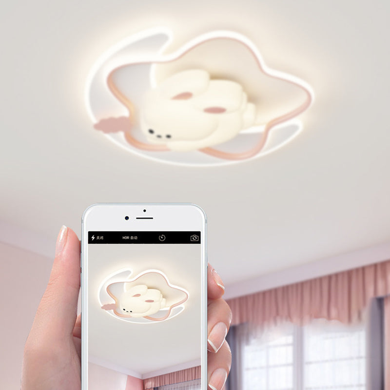 Contemporary Creative Kids Star Moon Rabbit Bear Iron Plastic LED Flush Mount Ceiling Light For Bedroom Cuvalon