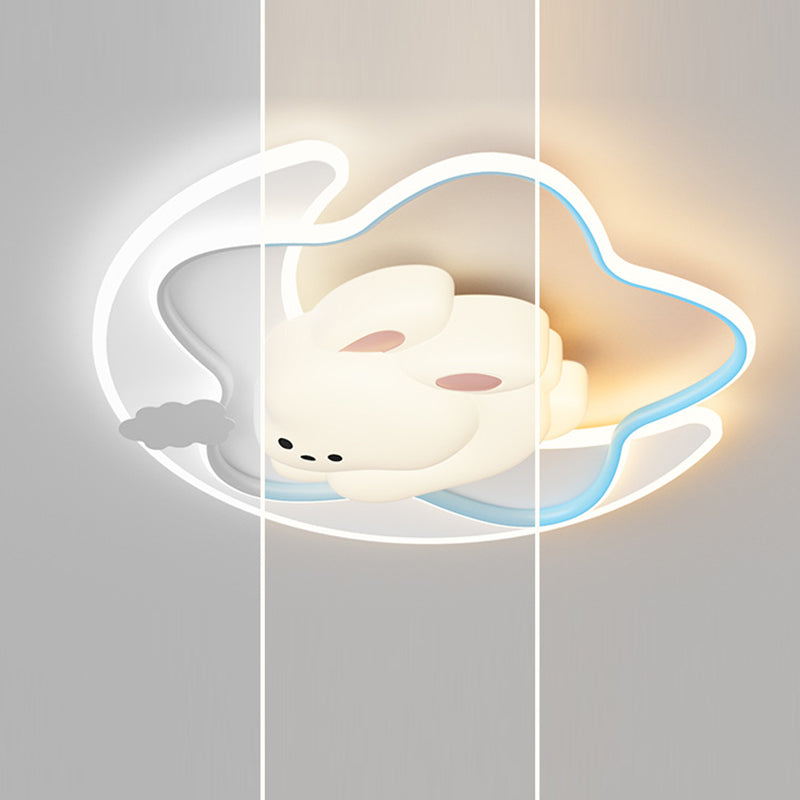 Contemporary Creative Kids Star Moon Rabbit Bear Iron Plastic LED Flush Mount Ceiling Light For Bedroom Cuvalon