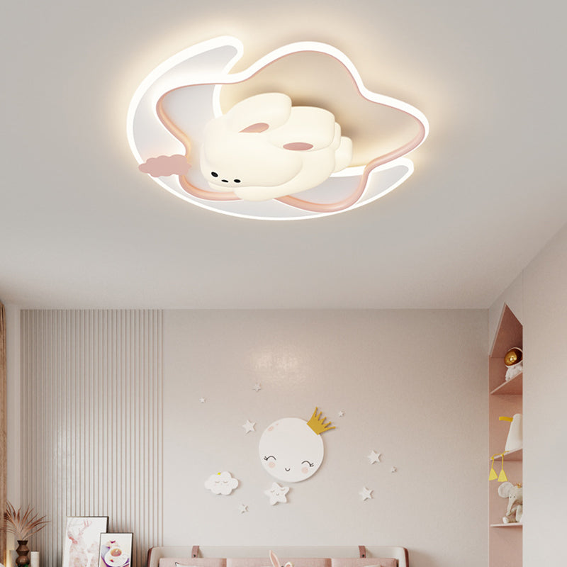 Contemporary Creative Kids Star Moon Rabbit Bear Iron Plastic LED Flush Mount Ceiling Light For Bedroom Cuvalon
