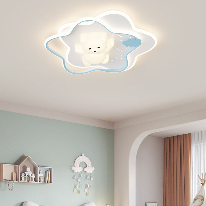 Contemporary Creative Kids Star Moon Rabbit Bear Iron Plastic LED Flush Mount Ceiling Light For Bedroom Cuvalon