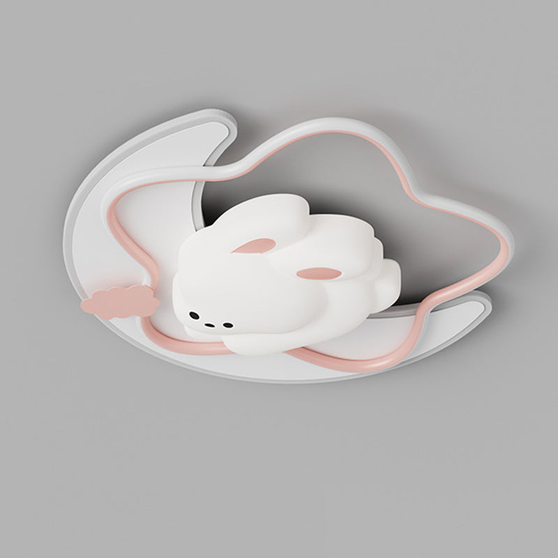 Contemporary Creative Kids Star Moon Rabbit Bear Iron Plastic LED Flush Mount Ceiling Light For Bedroom Cuvalon