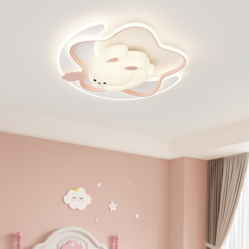 Contemporary Creative Kids Star Moon Rabbit Bear Iron Plastic LED Flush Mount Ceiling Light For Bedroom Cuvalon