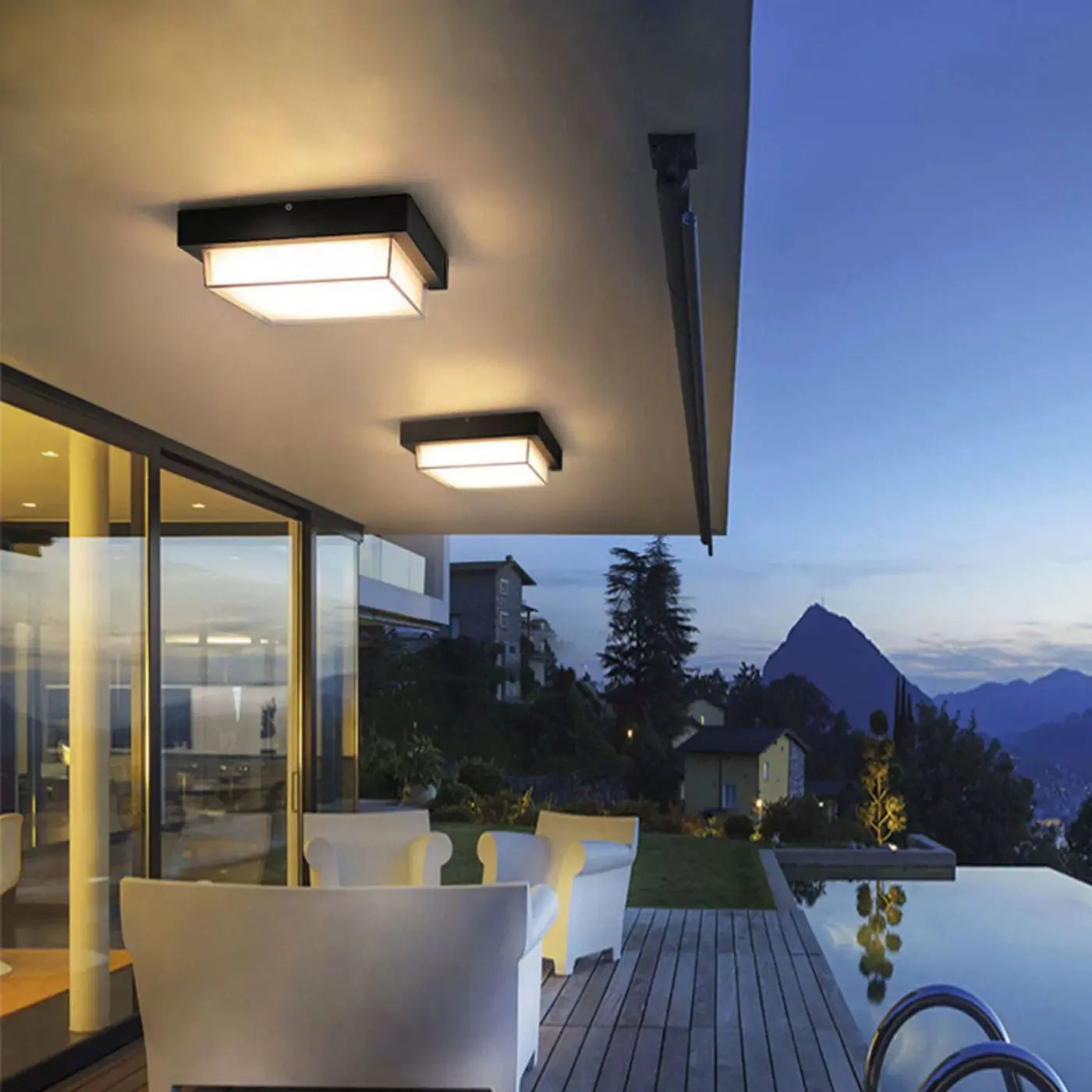 Modern Minimalist Outdoor Waterproof Square Aluminum Frame PC Shade LED Flush Mount Ceiling Light For Outdoor Patio Cuvalon