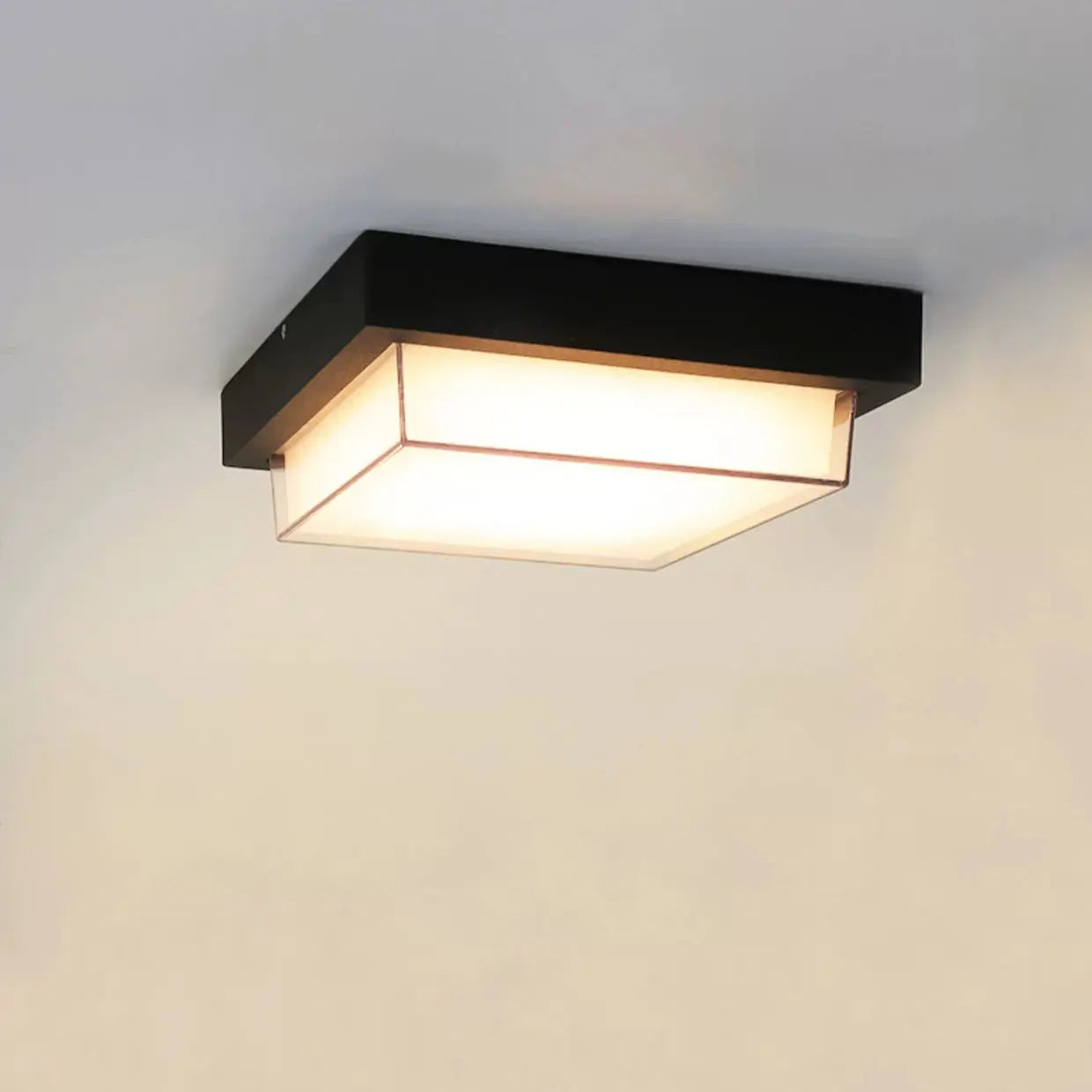 Modern Minimalist Outdoor Waterproof Square Aluminum Frame PC Shade LED Flush Mount Ceiling Light For Outdoor Patio Cuvalon