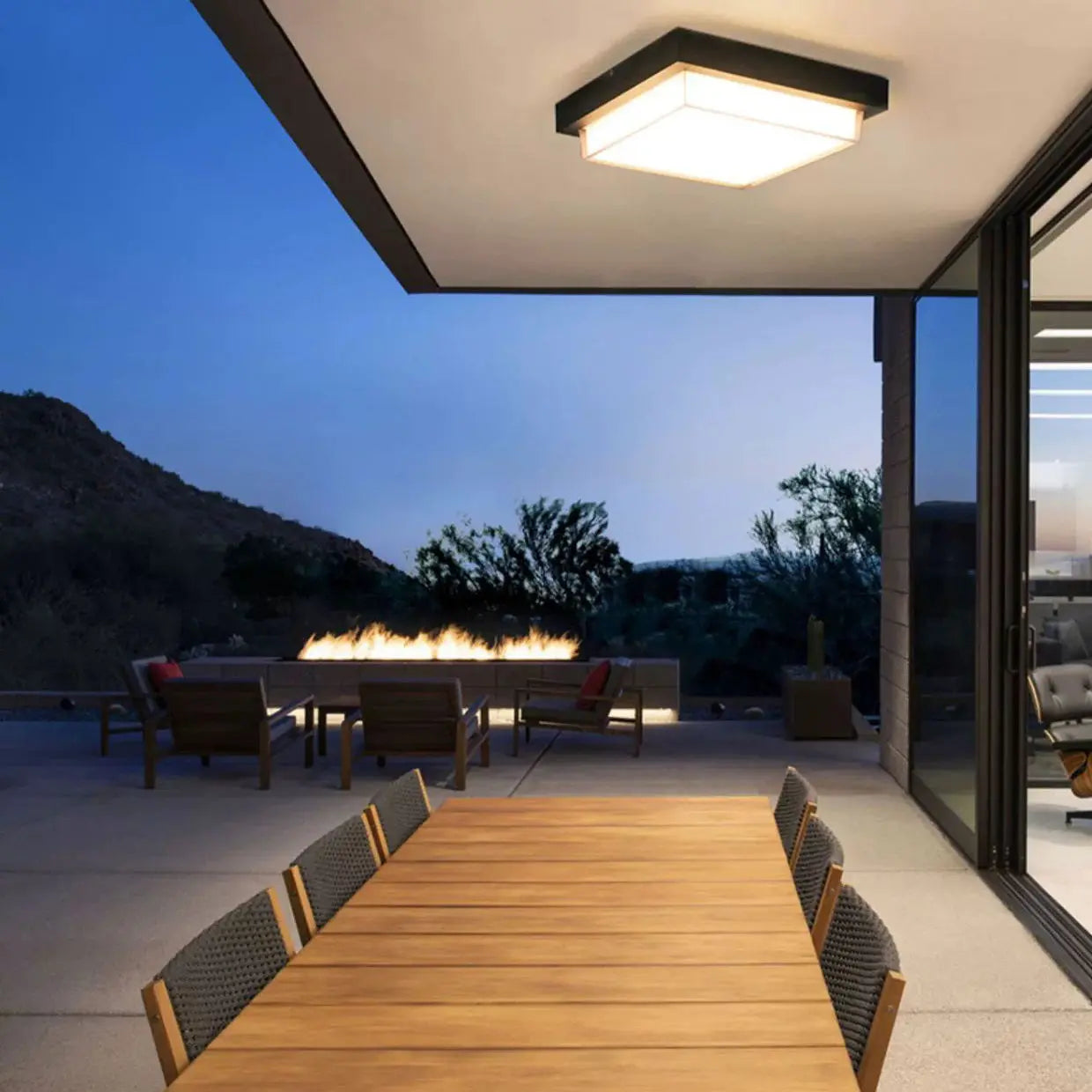 Modern Minimalist Outdoor Waterproof Square Aluminum Frame PC Shade LED Flush Mount Ceiling Light For Outdoor Patio Cuvalon