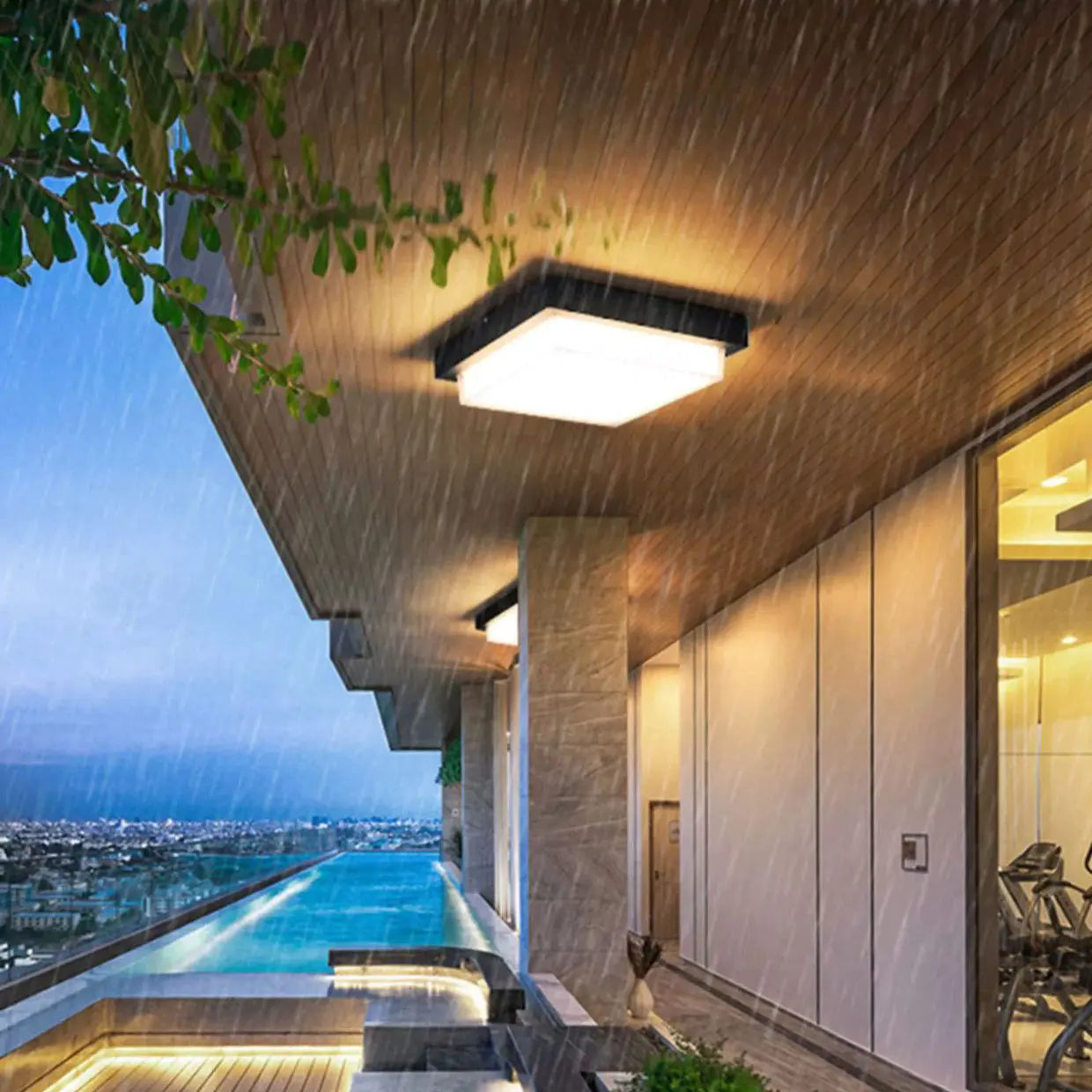 Modern Minimalist Outdoor Waterproof Square Aluminum Frame PC Shade LED Flush Mount Ceiling Light For Outdoor Patio Cuvalon