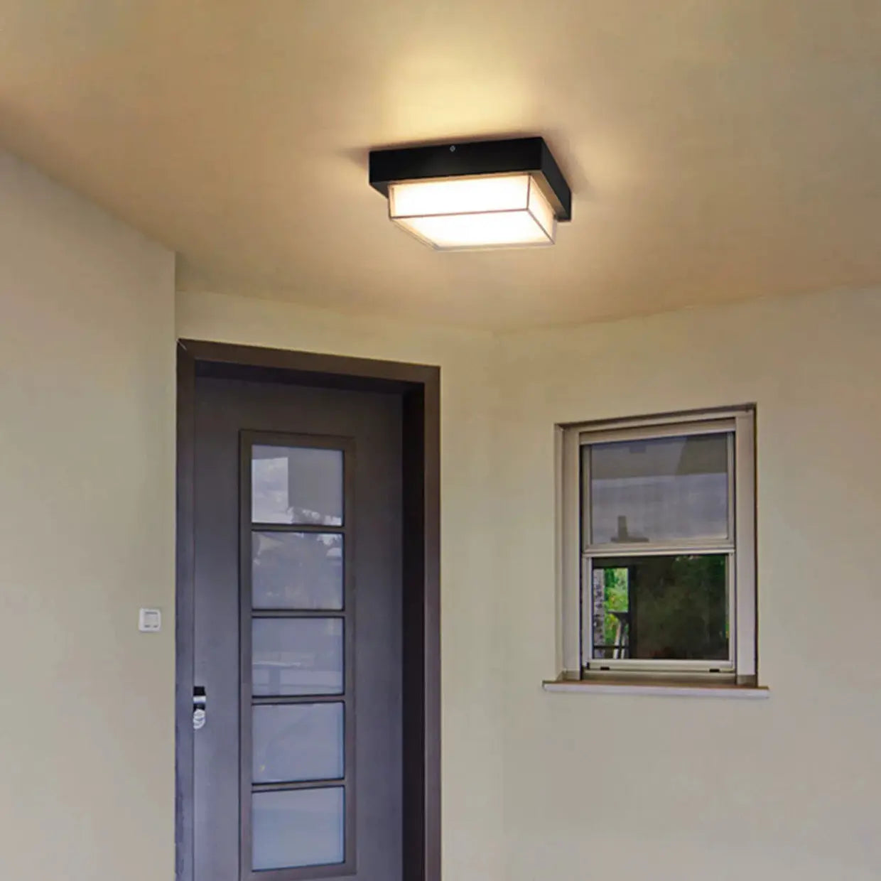 Modern Minimalist Outdoor Waterproof Square Aluminum Frame PC Shade LED Flush Mount Ceiling Light For Outdoor Patio Cuvalon