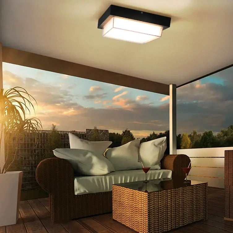 Modern Minimalist Outdoor Waterproof Square Aluminum Frame PC Shade LED Flush Mount Ceiling Light For Outdoor Patio Cuvalon