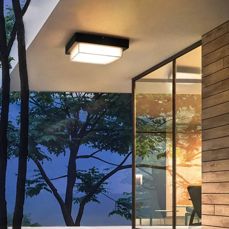 Modern Minimalist Outdoor Waterproof Square Aluminum Frame PC Shade LED Flush Mount Ceiling Light For Outdoor Patio Cuvalon