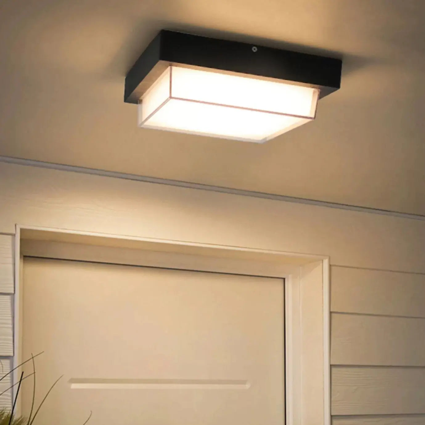 Modern Minimalist Outdoor Waterproof Square Aluminum Frame PC Shade LED Flush Mount Ceiling Light For Outdoor Patio Cuvalon
