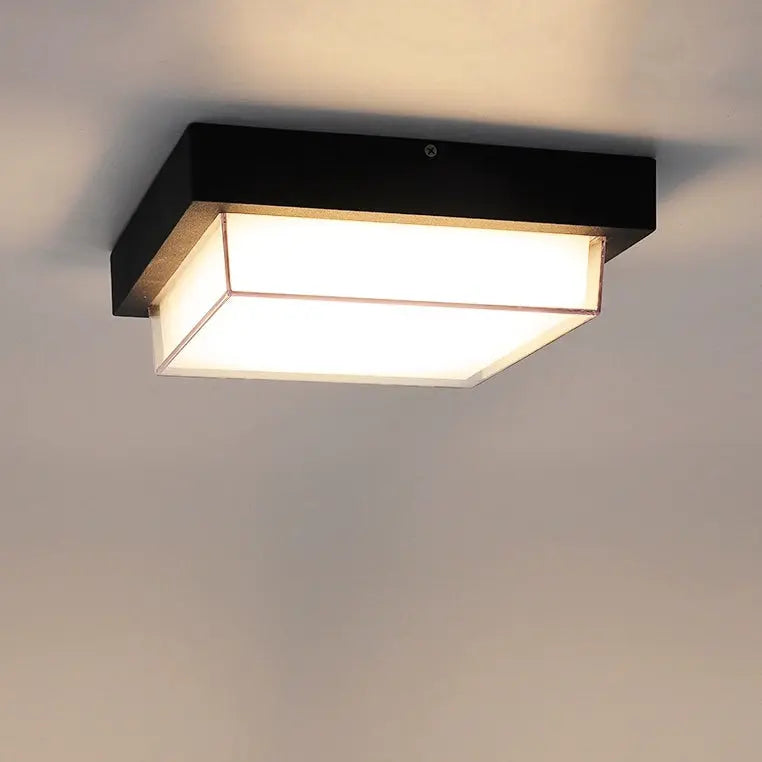 Modern Minimalist Outdoor Waterproof Square Aluminum Frame PC Shade LED Flush Mount Ceiling Light For Outdoor Patio Cuvalon