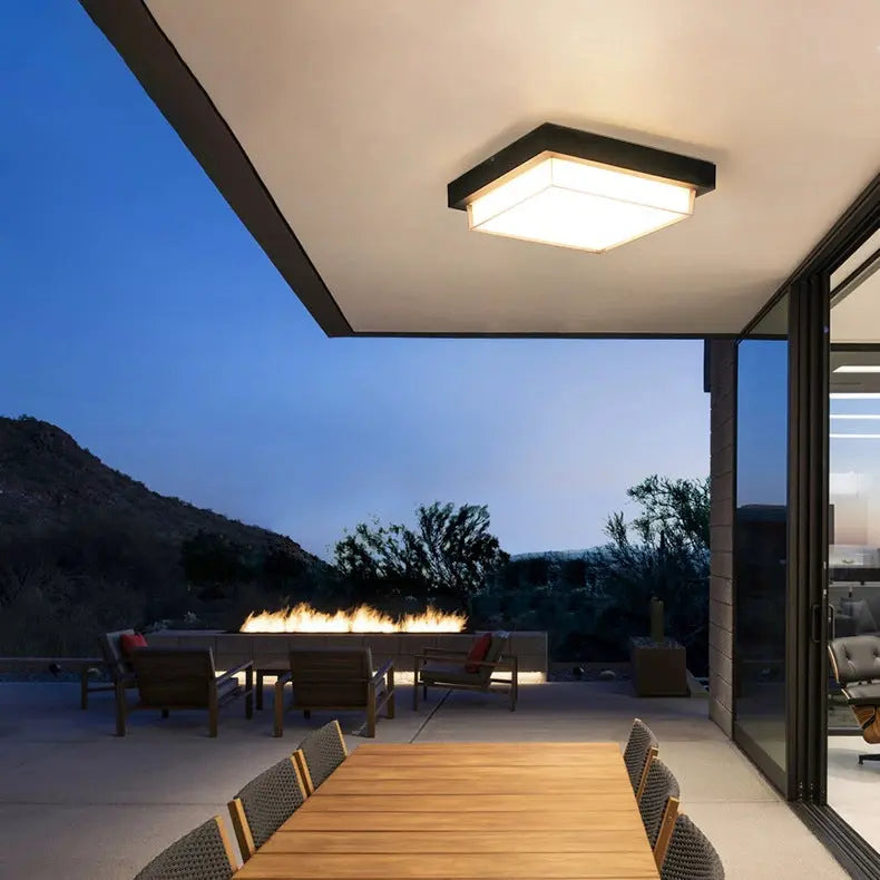 Modern Minimalist Outdoor Waterproof Square Aluminum Frame PC Shade LED Flush Mount Ceiling Light For Outdoor Patio Cuvalon