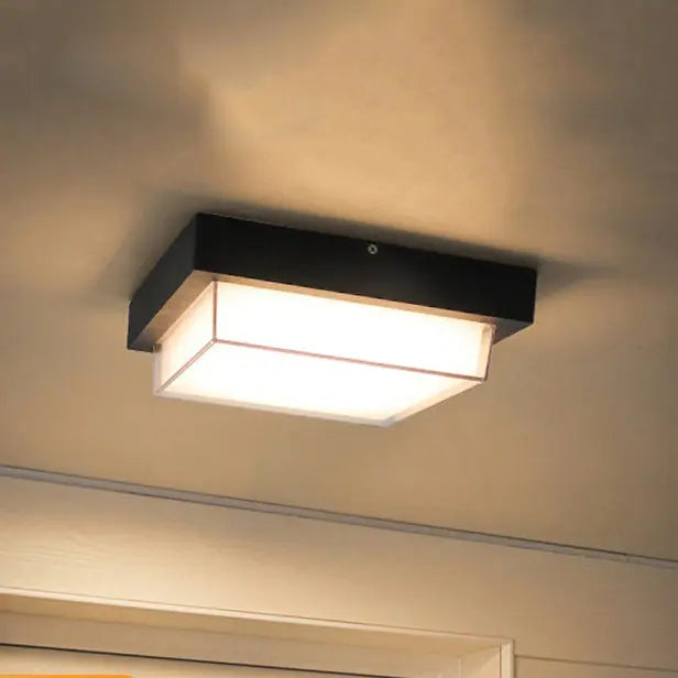 Modern Minimalist Outdoor Waterproof Square Aluminum Frame PC Shade LED Flush Mount Ceiling Light For Outdoor Patio Cuvalon