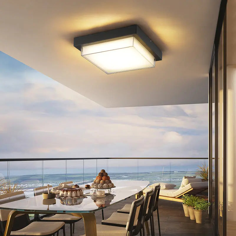 Modern Minimalist Outdoor Waterproof Square Aluminum Frame PC Shade LED Flush Mount Ceiling Light For Outdoor Patio Cuvalon