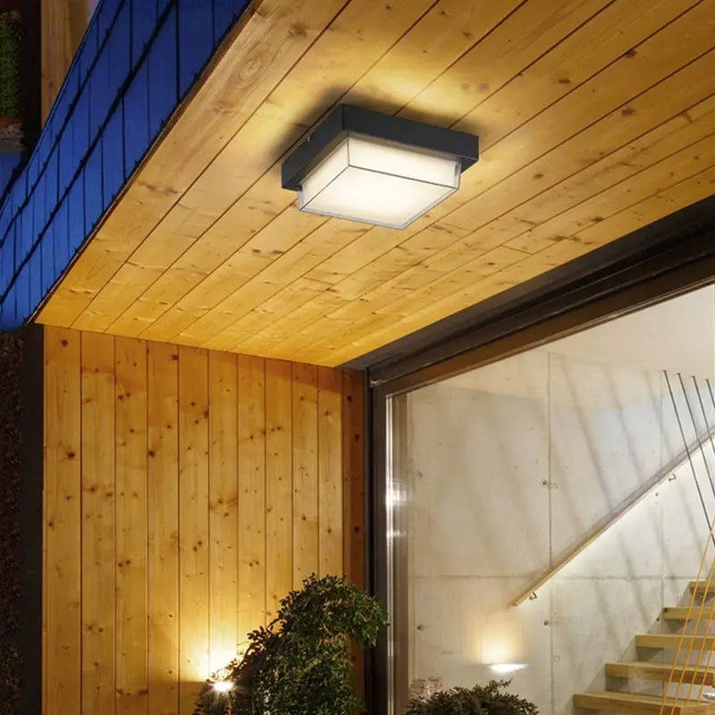 Modern Minimalist Outdoor Waterproof Square Aluminum Frame PC Shade LED Flush Mount Ceiling Light For Outdoor Patio Cuvalon