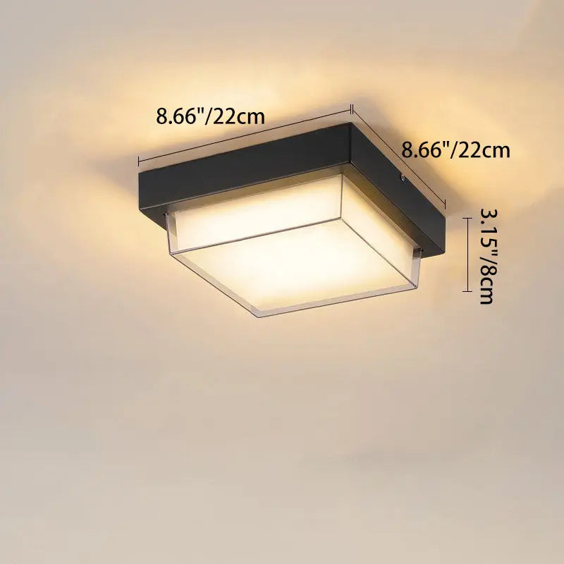 Modern Minimalist Outdoor Waterproof Square Aluminum Frame PC Shade LED Flush Mount Ceiling Light For Outdoor Patio Cuvalon