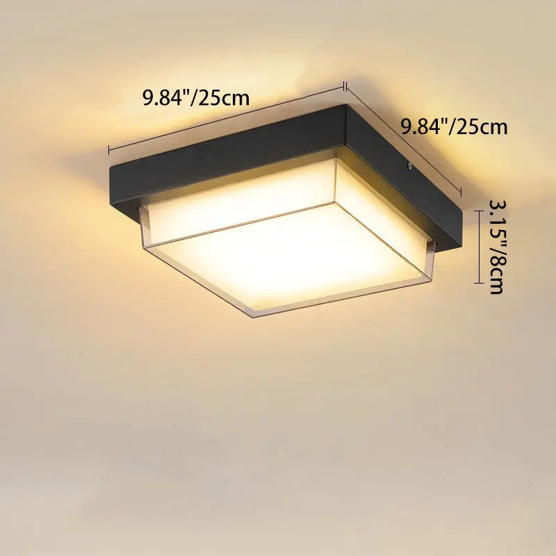 Modern Minimalist Outdoor Waterproof Square Aluminum Frame PC Shade LED Flush Mount Ceiling Light For Outdoor Patio Cuvalon
