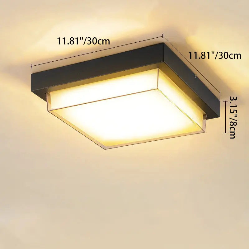Modern Minimalist Outdoor Waterproof Square Aluminum Frame PC Shade LED Flush Mount Ceiling Light For Outdoor Patio Cuvalon