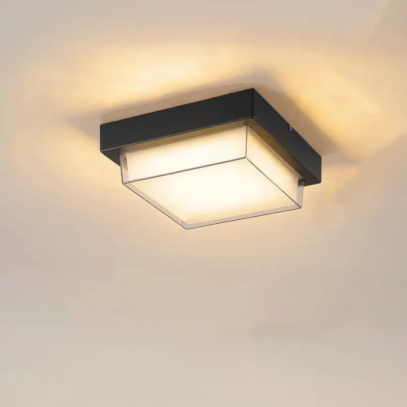 Modern Minimalist Outdoor Waterproof Square Aluminum Frame PC Shade LED Flush Mount Ceiling Light For Outdoor Patio Cuvalon