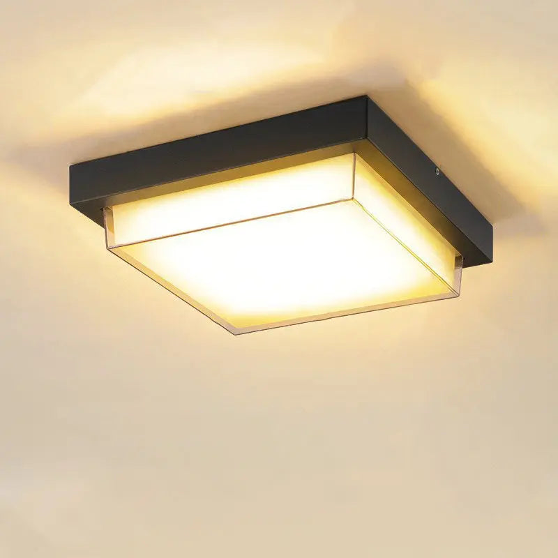 Modern Minimalist Outdoor Waterproof Square Aluminum Frame PC Shade LED Flush Mount Ceiling Light For Outdoor Patio Cuvalon