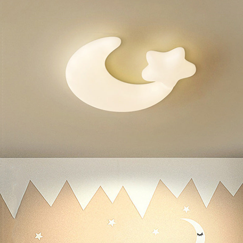 Contemporary Creative Moon Iron Plastic LED Kids Flush Mount Ceiling Light For Living Room Cuvalon