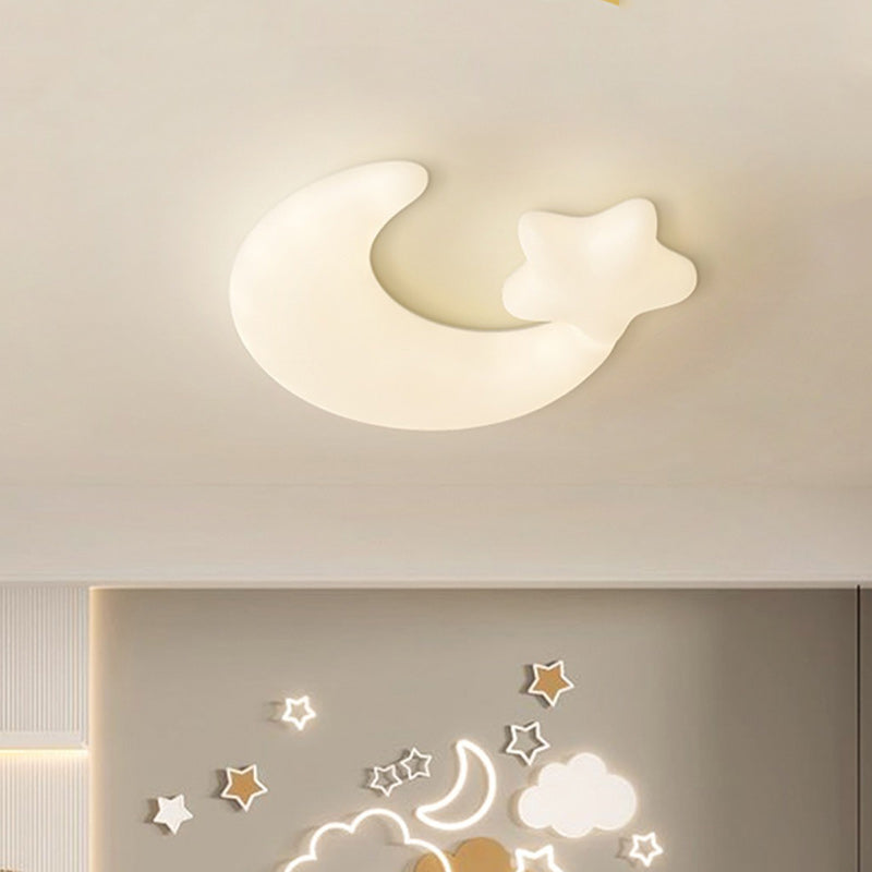 Contemporary Creative Moon Iron Plastic LED Kids Flush Mount Ceiling Light For Living Room Cuvalon