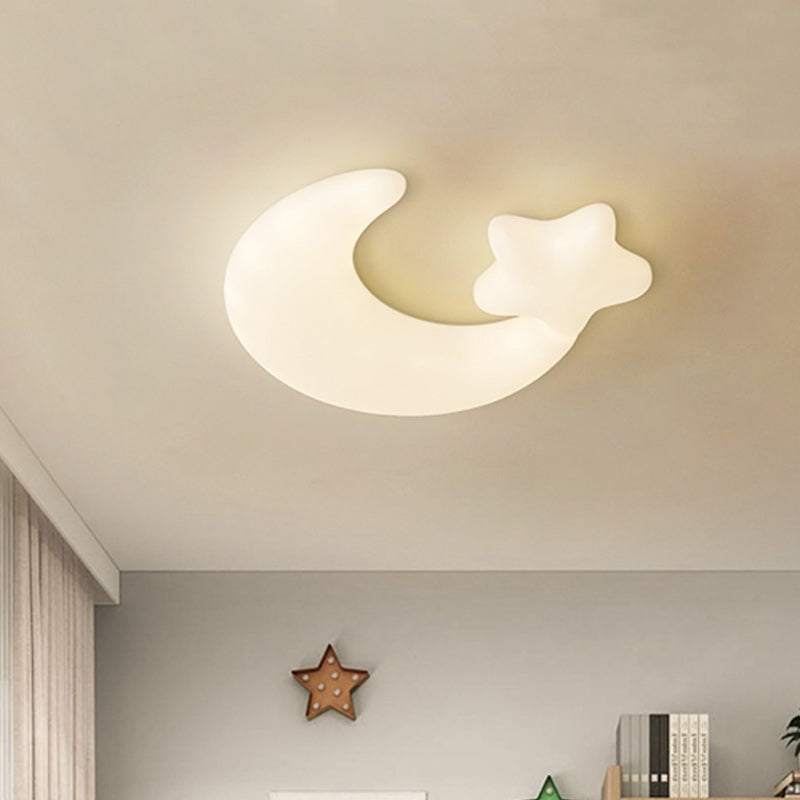 Contemporary Creative Moon Iron Plastic LED Kids Flush Mount Ceiling Light For Living Room Cuvalon