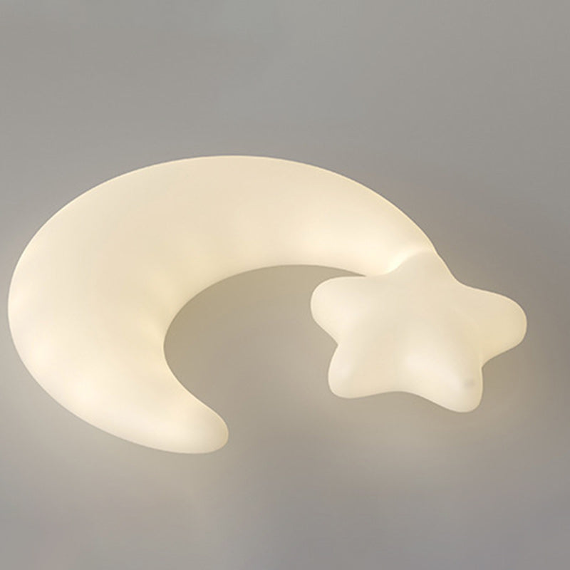 Contemporary Creative Moon Iron Plastic LED Kids Flush Mount Ceiling Light For Living Room Cuvalon