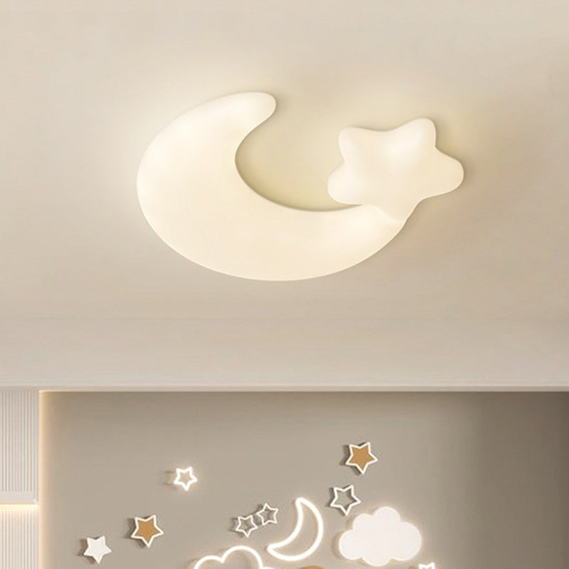 Contemporary Creative Moon Iron Plastic LED Kids Flush Mount Ceiling Light For Living Room Cuvalon