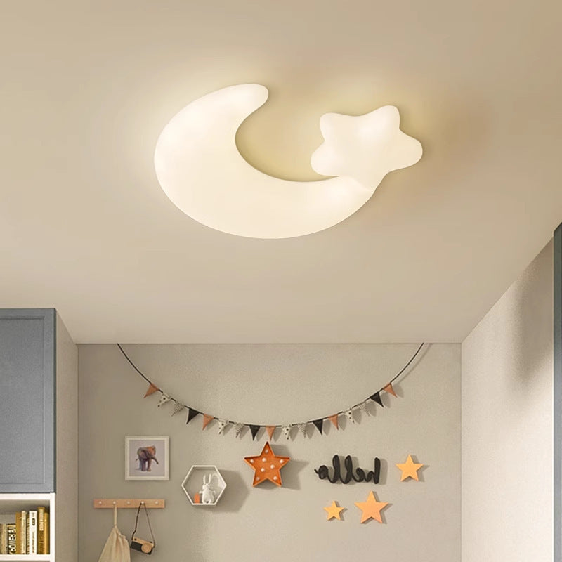 Contemporary Creative Moon Iron Plastic LED Kids Flush Mount Ceiling Light For Living Room Cuvalon