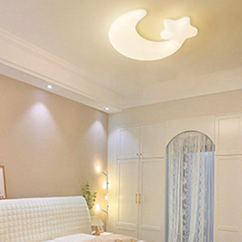 Contemporary Creative Moon Iron Plastic LED Kids Flush Mount Ceiling Light For Living Room Cuvalon