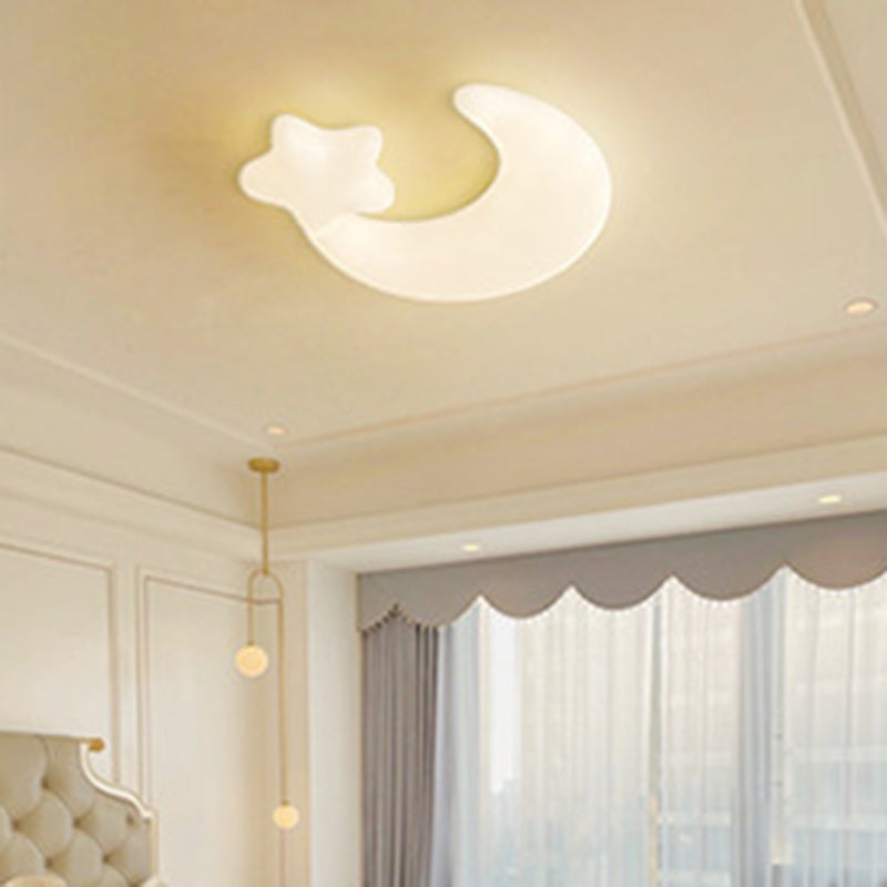 Contemporary Creative Moon Iron Plastic LED Kids Flush Mount Ceiling Light For Living Room Cuvalon