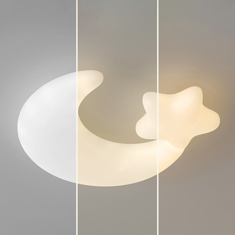 Contemporary Creative Moon Iron Plastic LED Kids Flush Mount Ceiling Light For Living Room Cuvalon