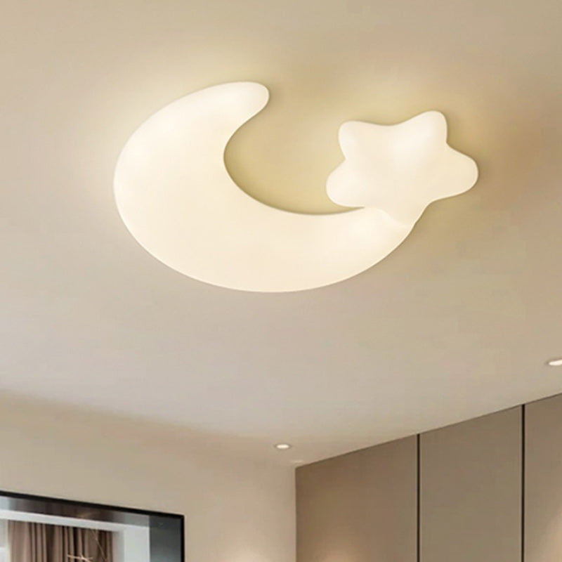 Contemporary Creative Moon Iron Plastic LED Kids Flush Mount Ceiling Light For Living Room Cuvalon
