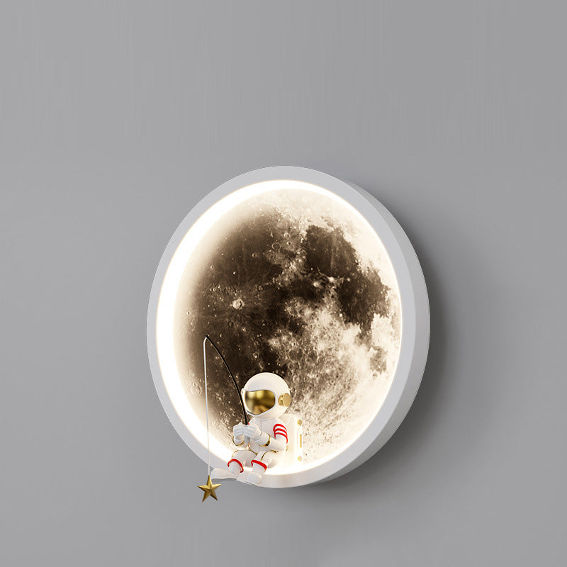Contemporary Creative Round Space Astronaut Hardware Acrylic Shade LED Kids Wall Sconce Lamp For Bedroom Cuvalon