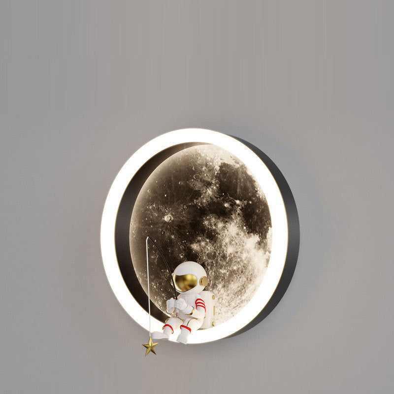 Contemporary Creative Round Space Astronaut Hardware Acrylic Shade LED Kids Wall Sconce Lamp For Bedroom Cuvalon