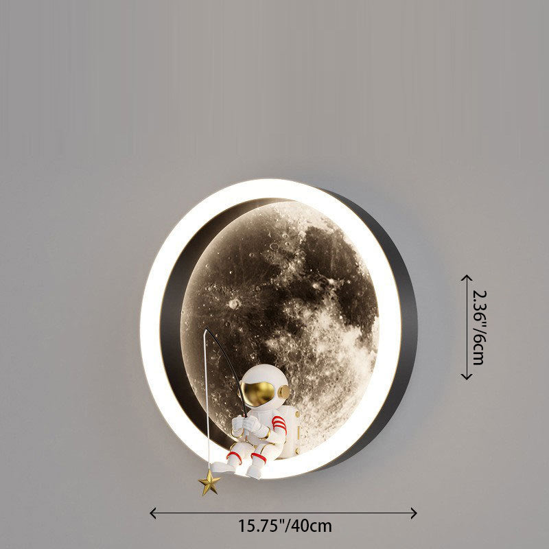 Contemporary Creative Round Space Astronaut Hardware Acrylic Shade LED Kids Wall Sconce Lamp For Bedroom Cuvalon