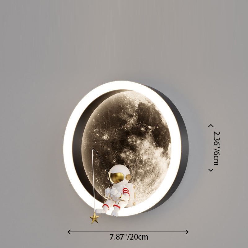 Contemporary Creative Round Space Astronaut Hardware Acrylic Shade LED Kids Wall Sconce Lamp For Bedroom Cuvalon