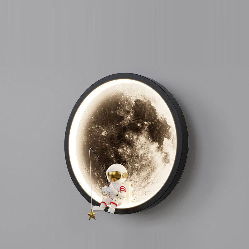 Contemporary Creative Round Space Astronaut Hardware Acrylic Shade LED Kids Wall Sconce Lamp For Bedroom Cuvalon