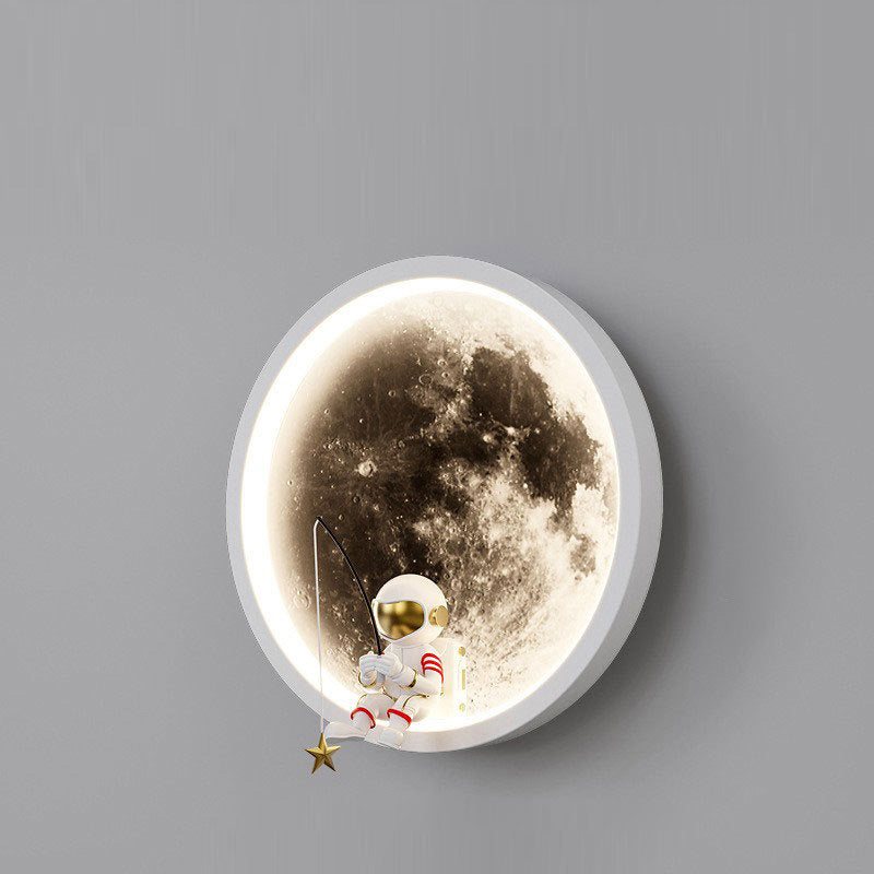 Contemporary Creative Round Space Astronaut Hardware Acrylic Shade LED Kids Wall Sconce Lamp For Bedroom Cuvalon
