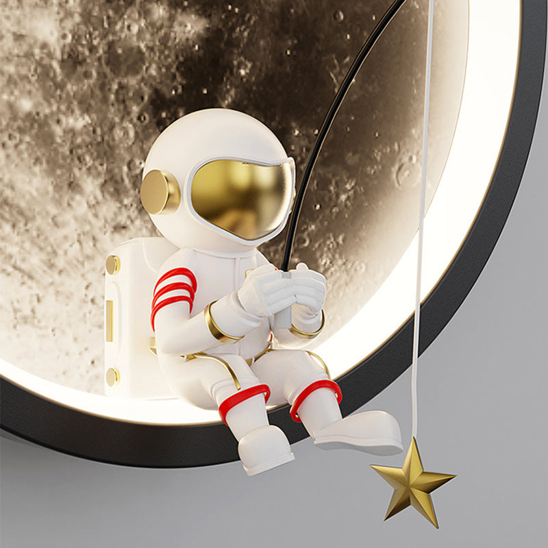 Contemporary Creative Round Space Astronaut Hardware Acrylic Shade LED Kids Wall Sconce Lamp For Bedroom Cuvalon