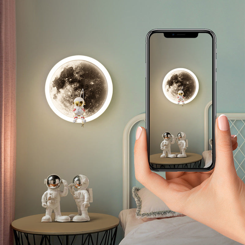 Contemporary Creative Round Space Astronaut Hardware Acrylic Shade LED Kids Wall Sconce Lamp For Bedroom Cuvalon