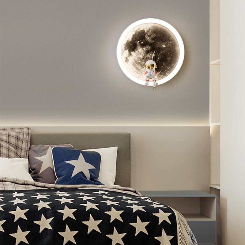 Contemporary Creative Round Space Astronaut Hardware Acrylic Shade LED Kids Wall Sconce Lamp For Bedroom Cuvalon