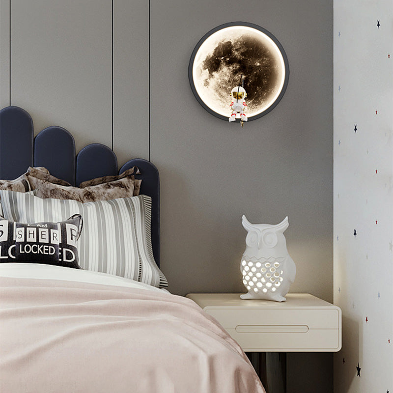Contemporary Creative Round Space Astronaut Hardware Acrylic Shade LED Kids Wall Sconce Lamp For Bedroom Cuvalon