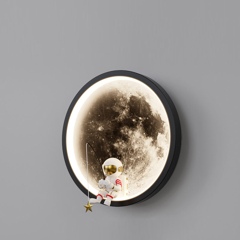 Contemporary Creative Round Space Astronaut Hardware Acrylic Shade LED Kids Wall Sconce Lamp For Bedroom Cuvalon