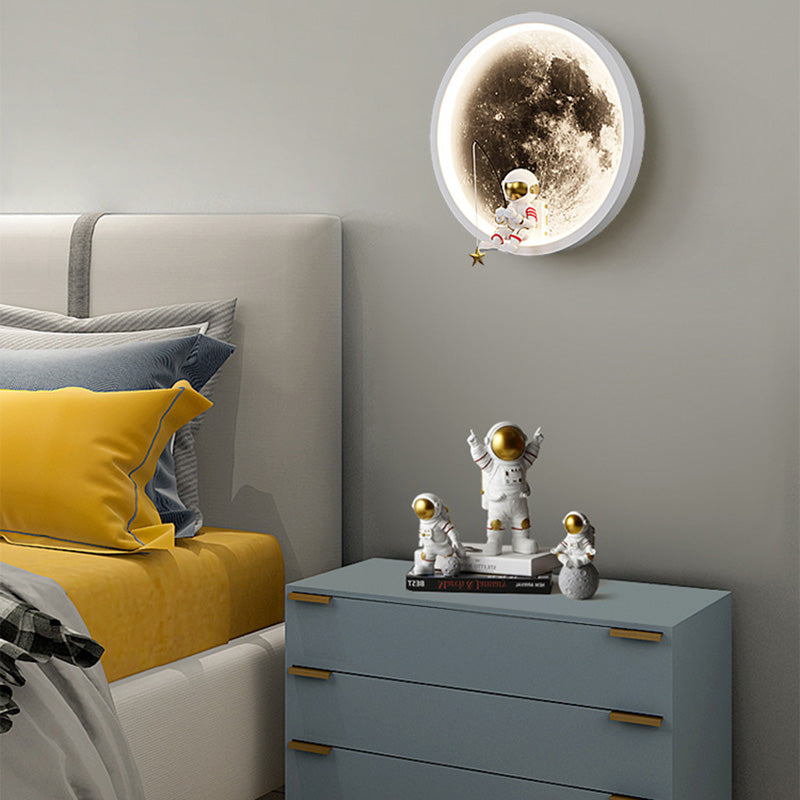 Contemporary Creative Round Space Astronaut Hardware Acrylic Shade LED Kids Wall Sconce Lamp For Bedroom Cuvalon