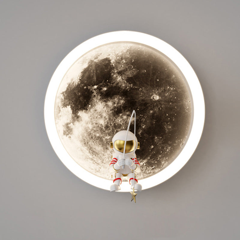 Contemporary Creative Round Space Astronaut Hardware Acrylic Shade LED Kids Wall Sconce Lamp For Bedroom Cuvalon